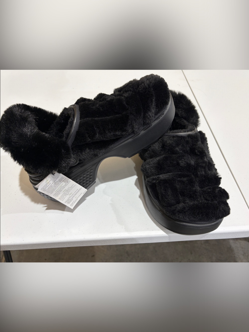 Black Fuzzy Platform Slide Sandals - Men 11
